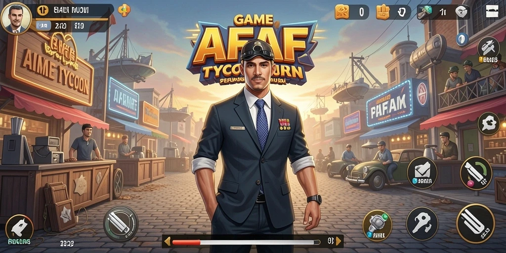 Tampilan gameplay AFAF dengan fitur manajemen bisnis yang menarik.