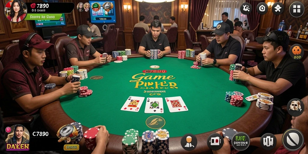 Screenshot C7890 menampilkan gameplay Poker yang menegangkan dan seru.