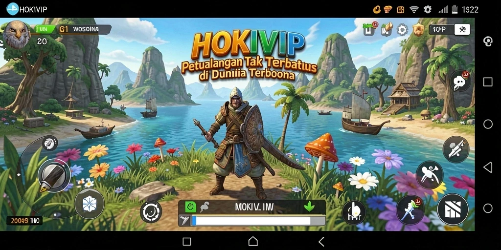 Tangkapan layar gameplay HOKIVIP menunjukkan keindahan dunia terbuka yang luas.