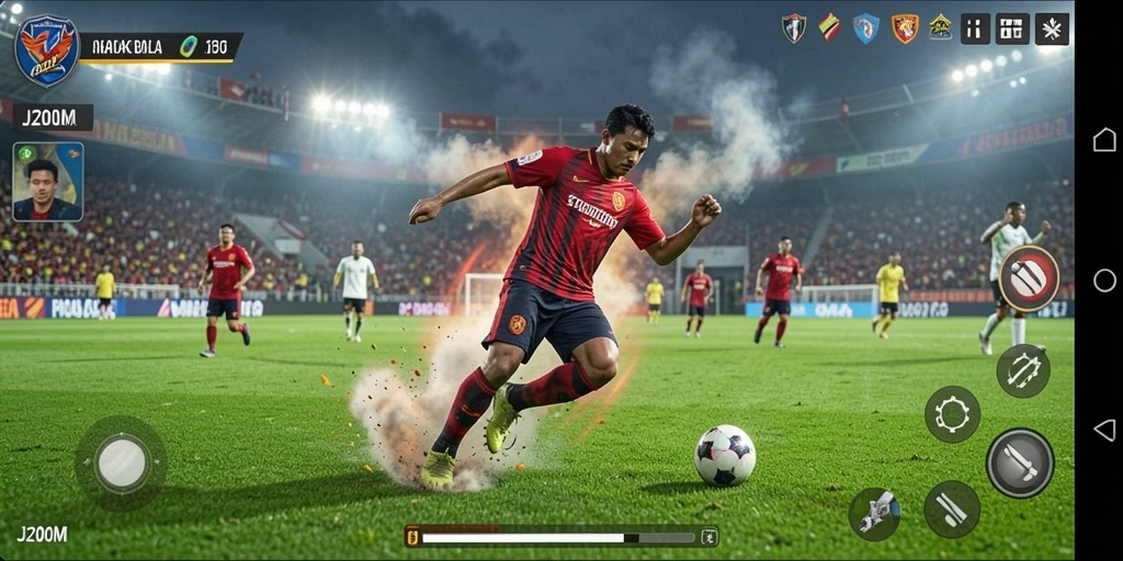 Tampilan gameplay J200M dengan adegan pertandingan yang mendebarkan.