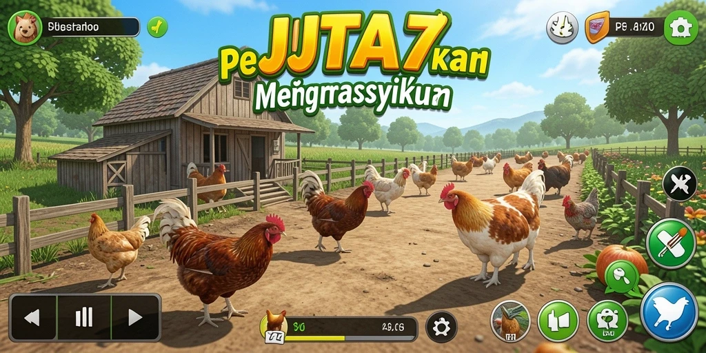 Antarmuka gameplay JUTA7 yang menyenangkan dan menawan dalam bertani.