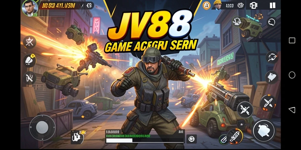 Screenshot gameplay JV88 menampilkan pertarungan aksi yang intens.