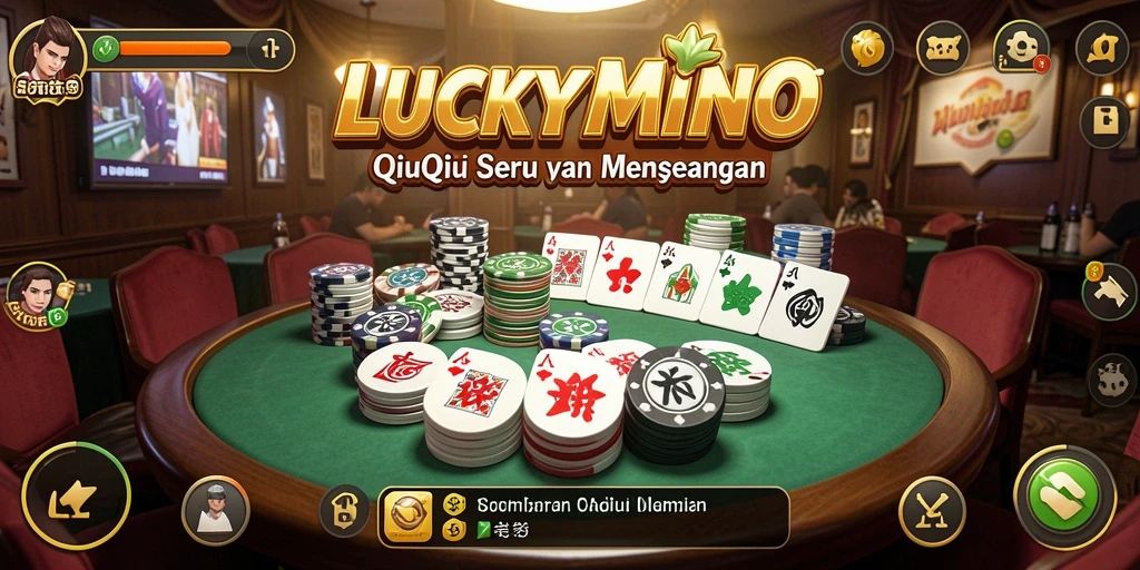 Tampilan gameplay seru dalam LUCKYMINO dengan kartu QiuQiu.