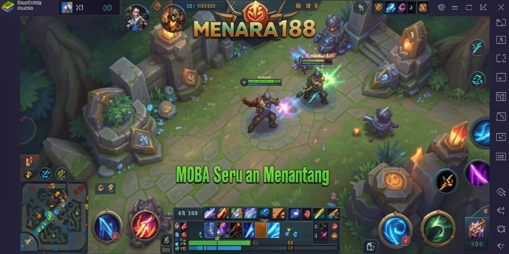 Tampilan gameplay seru di MENARA188 dengan aksi MOBA yang intens.