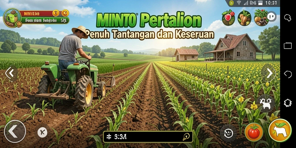 Tampilan gameplay seru di MINTOTO dengan berbagai aktivitas pertanian.