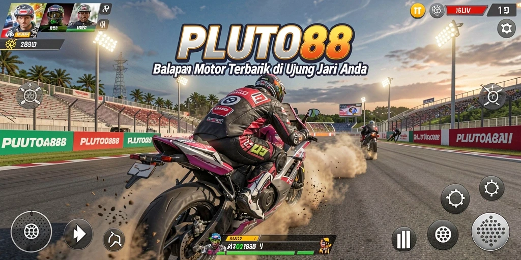 Tampilan balapan motor yang seru dan realistis dalam PLUTO88.