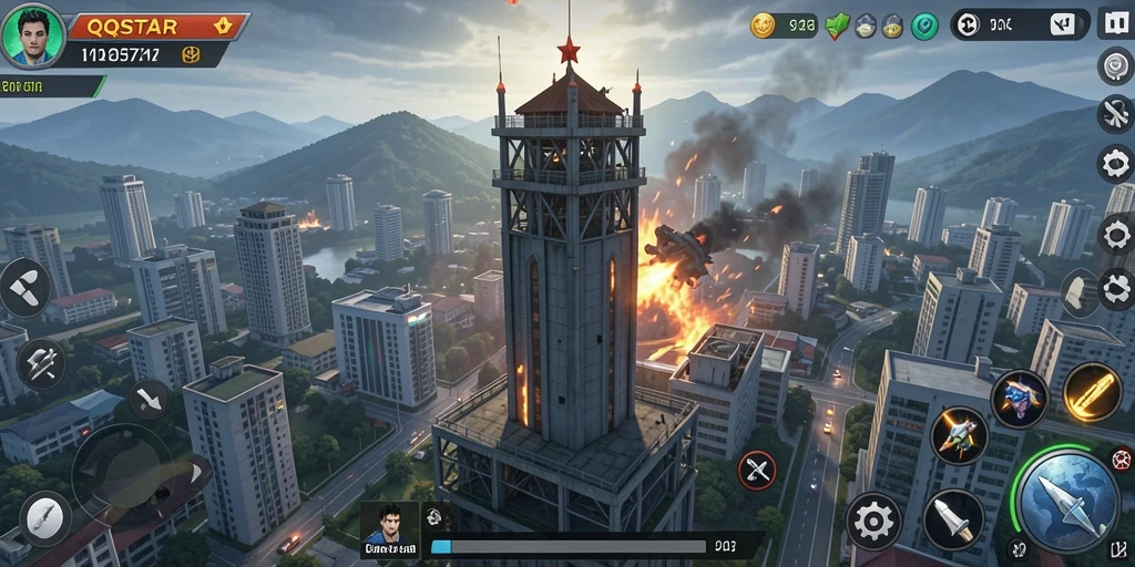 Screenshot gameplay QQSTAR menampilkan aksi menara pertahanan yang mendebarkan.