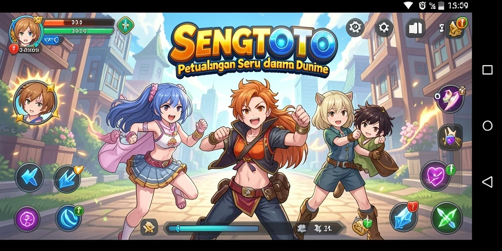 Tangkapan layar permainan SENGTOTO menampilkan pertarungan epik karakter Anime.