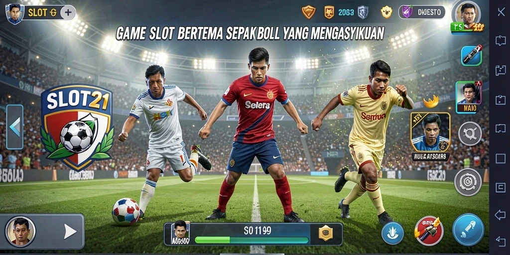 Tampilan gameplay SLOT21 yang seru dalam suasana sepak bola.