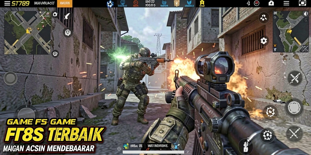 Screenshot utama ST789 menunjukkan aksi tembak-menembak yang seru dalam gameplay FPS.