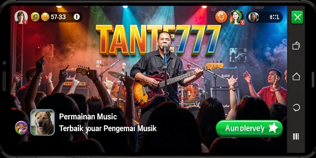 Tampilan gameplay TANTE777 yang penuh dengan warna dan musik.