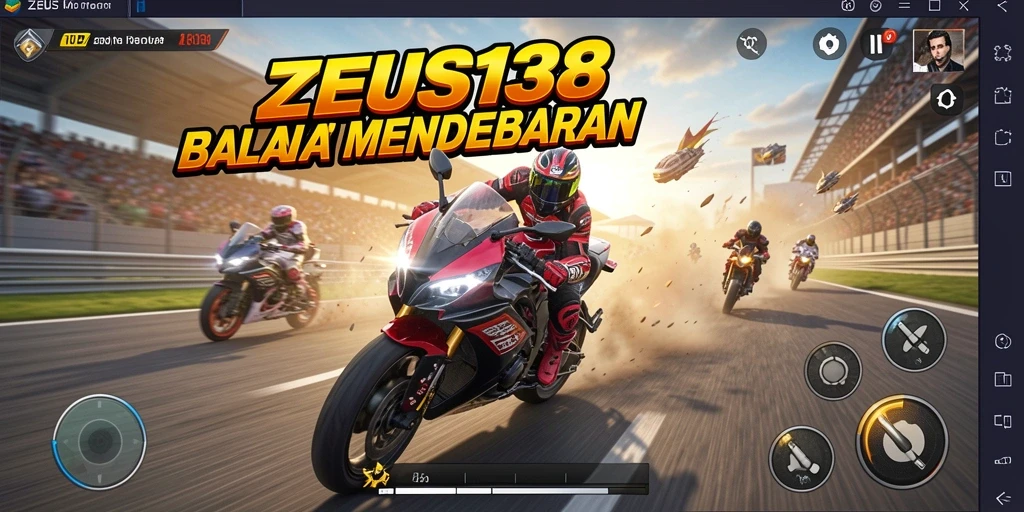 Tampilan utama gameplay ZEUS138 yang memukau dalam balapan motor.